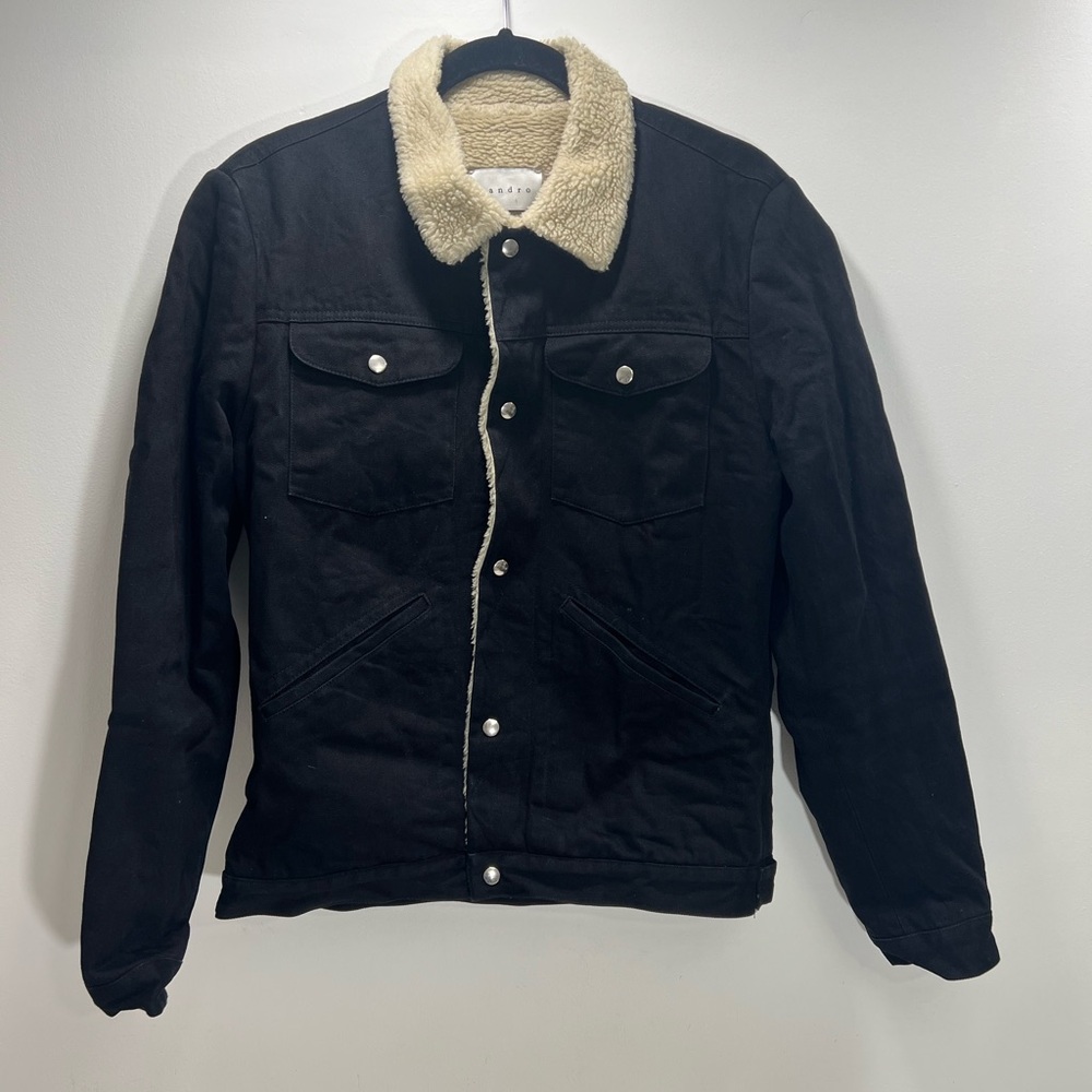 Sandro Black Jacket with Cream Sherpa Collar